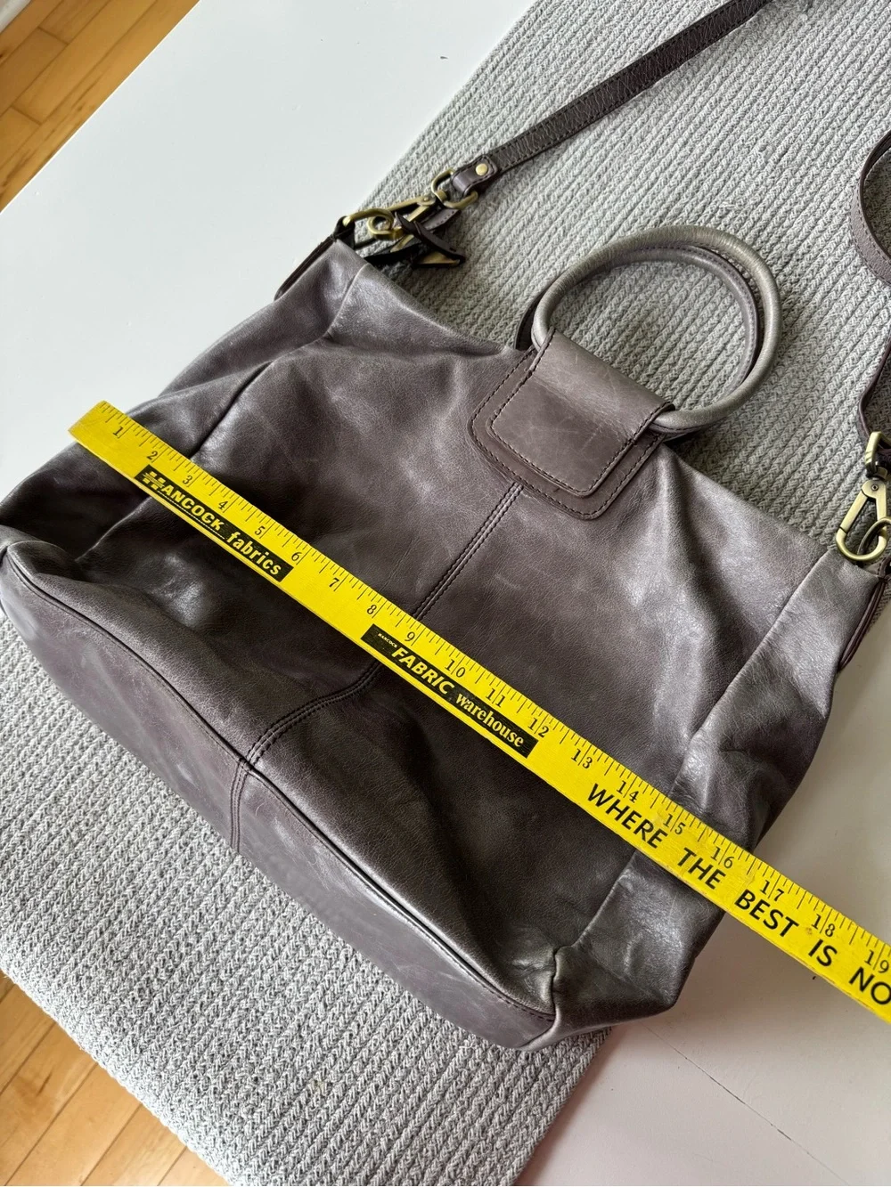 HOBO Taupe Gray Leather Hobo Shoulder Bag with Top Handle and Shoulder Strap